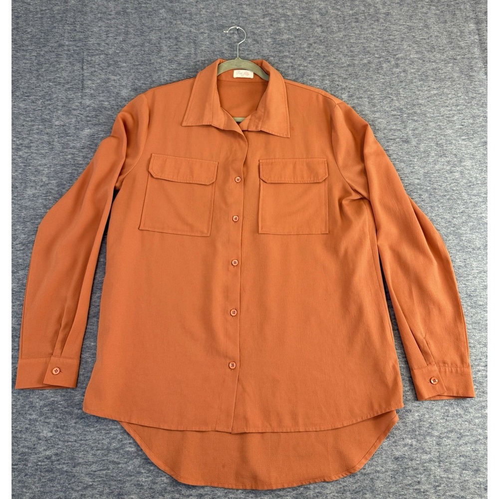 Pink Lily Womens Shirt L Coral Long Sleeves Button Up Pocket Polyester